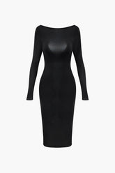 Solid Backless Slit Long Sleeve Midi Dress