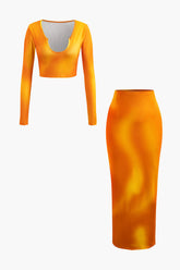 Ombre V-neck Crop Top And Maxi Skirt Set