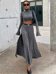 Loose Side Slit Skirt Two Piece Sets Womens Outfits 2024 Women Dress Sets Short Long Sleeve Hoodies And Skirts Suit Femme
