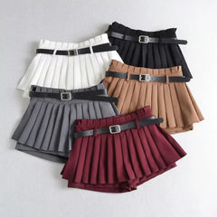 Low Waist Slim Mini Pleated Skirt For Women Summer Casual Black Belt Skirts Babes Fashionable Solid Une Jupe LigneChristmas Gifts