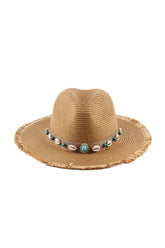 Tassel Shell Detail Straw Cowboy Hat