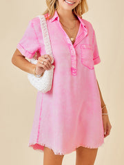 A-Line Loose Fringed Pleated Pockets Split-Joint Lapel Mini Dresses