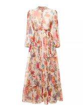 Flower Printed Three-Quarter Sleeves Elegant Maxi Dresses