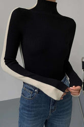 Turtleneck Colorblock Sleeve Reversible Top