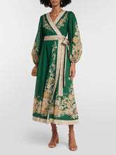 Flower Print Patchwork Bandage V-Neck Maxi Dresses