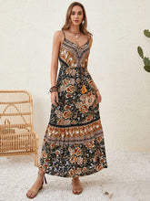 Bohemia Sleeveless Loose Floral Printed Lace-Up V-Neck Midi Dress