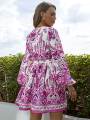 Bohemia A-Line Floral Printed V-Neck Dress