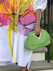 Half Sleeves Loose Buttoned Contrast Color Flower Print Lapel Midi Dresses Shirt Dress