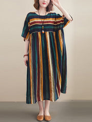 Original Cotton Blend Stripe Half Sleeve Maxi Dress