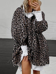 Puff Sleeves Contrast Color Falbala Leopard Split-Joint Mini Dresses