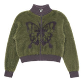 Butterfly Print Fuzzy Bomber