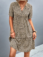 Short Sleeves Flower Print Split-Joint V-Neck Mini Dresses