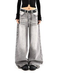 Ash Grey Faded Wide Leg Jeans