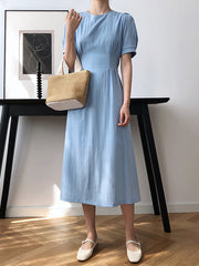 Original Creation Loose Short Sleeves Solid Color Round-Neck Midi Dresses