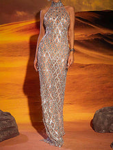 Sequin Crystal Maxi Dress In Light Nude