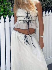 Ruffle Bandage Mesh Dress Sets For Women Lace See Through Crop Tops Ladies Holiday Elegant Skirt Suits Womens Outfits NewChristmas Gifts