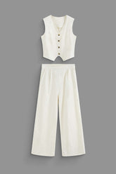 Linen V-neck Waistcoat And Pocket Pants Set