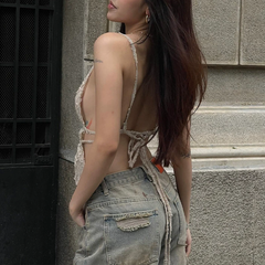 Sexy Pure Lace Stitching Strap Retro Chest-Wrap Camisole