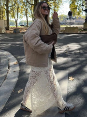 Fashion Lace Long Skirts For Women High Waist See Through Sexy Skirt Versatile Solid Color Loose Casual Autumn Winter NewChristmas Gifts