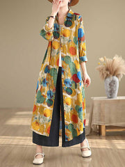 Long Sleeves Loose Polka-Dot Split-Joint Lapel Shirt Dress