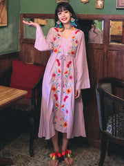 Bohemia A-Line Lace-Up Embroidered Dress