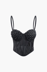 Ruched Bust Crystal Embellished Corset Cami Top