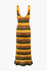 Stripe Knit U-neck Midi Dress