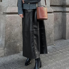 High Waist Straight Skirt Women's 2024 New Patchwork PU Leather Long Skirt Casual Solid High Street Party Club Skirt Y2k