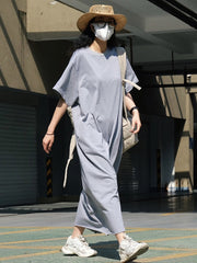 Casual Short Sleeves Solid Color Round-Neck Maxi Dress