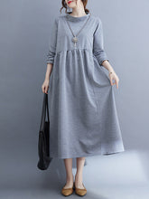 Casual Loose Long Sleeves Solid Color Stand Collar Midi Dresses