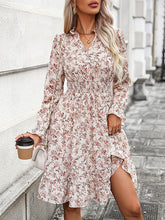 Elasticity Flower Print A-Line Long Sleeves V-Neck Midi Dresses