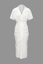 Button Up Belted Midi Shirt Dress