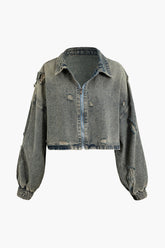 Ripped Zipper Crop Denim Coat
