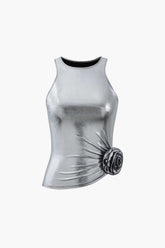 Metallic Rose Corsage Tank Top
