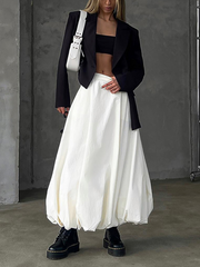 Silk Satin White Maxi Skirt Long Ruffled Pleated Skirts Elegant Lantern Pants A-Line Silk Long Skirts For Women NewChristmas Gifts