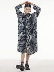 Original Creation Long Sleeves Buttoned Printed Lapel Midi Dresses