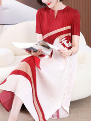 Figure Pleated A-Line Loose V-Neck Midi Dresses