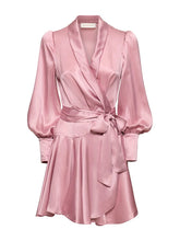 Solid Color Ruffled Long Sleeves Satin Elegant Mini Dresses