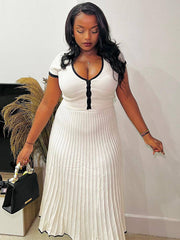 Ruffle Knitted Skirt Sets Women Summer Deep V Neck Crop Tops Female Holiday Elegant Dress Sets 2 Piece Womens Outfits NewChristmas Gifts