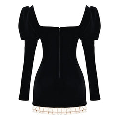 French Maid Ruched Velvet Mini Dress