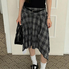 Blokette Asymmetrical Plaid Skirt