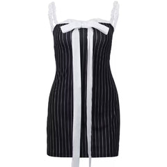 Bow Lace Striped Mini Dress
