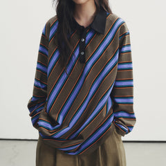 Brown Blue Stripe Rugby Polo