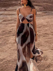 Printed Sleeveless Spaghetti-Neck Elegant Maxi Dresses