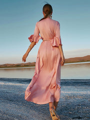 Vacation A-Line Solid Color Midi Dress