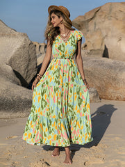 Bohemia A-Line Flared Sleeves V-Neck Maxi Dress