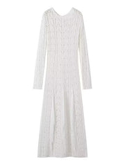 Solid Color Hollow Tasseled Long Sleeves Mermaid Maxi Dresses