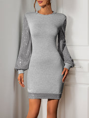 Bodycon Long Sleeves Sequined Split-Joint Round-Neck Mini Dresses