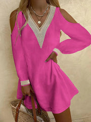 Long Sleeves Loose Hollow Split-Back Cold Shoulder Mini Dresses