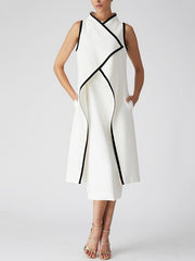 Solid Color False Two Sleeveless Midi Dresses